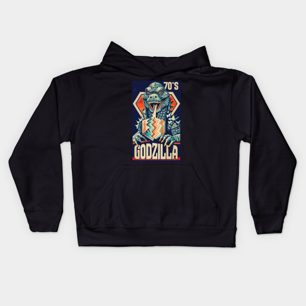 Godzilla 70s Kids Hoodie by kknows